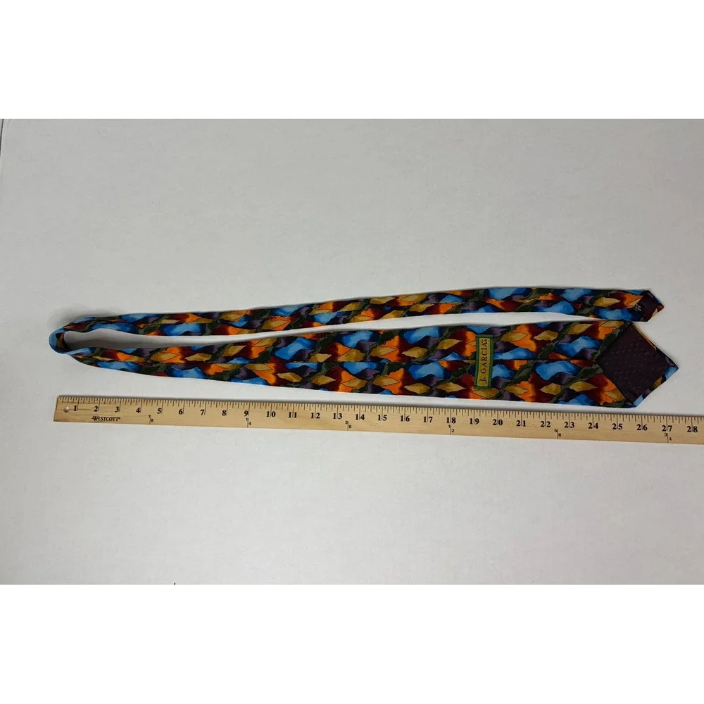J. Garcia‎ Mens Silk Necktie Abstract Geometric Blue Orange Purple Art Tie USA